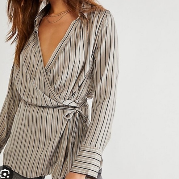 Free People Arlington Wrap Silky Striped Top - Picture 4 of 4